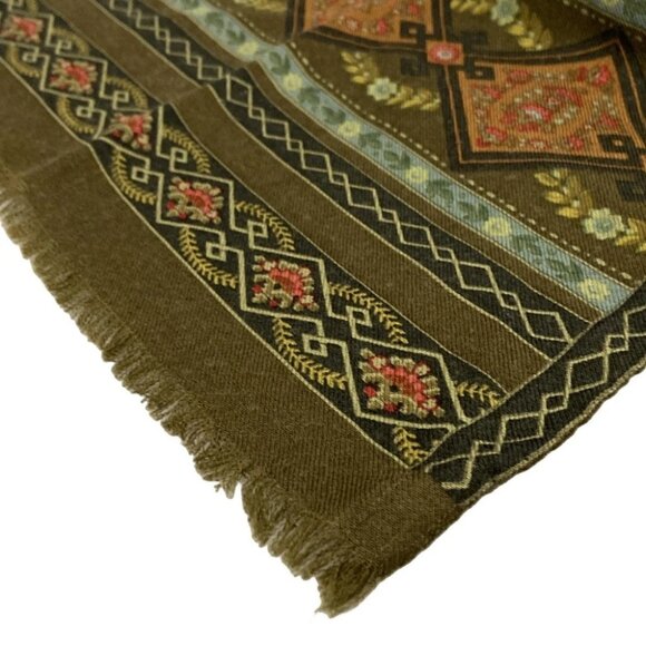 Auth ETRO - Khaki Brown Multi Wool Silk Scarf - Picture 4 of 5